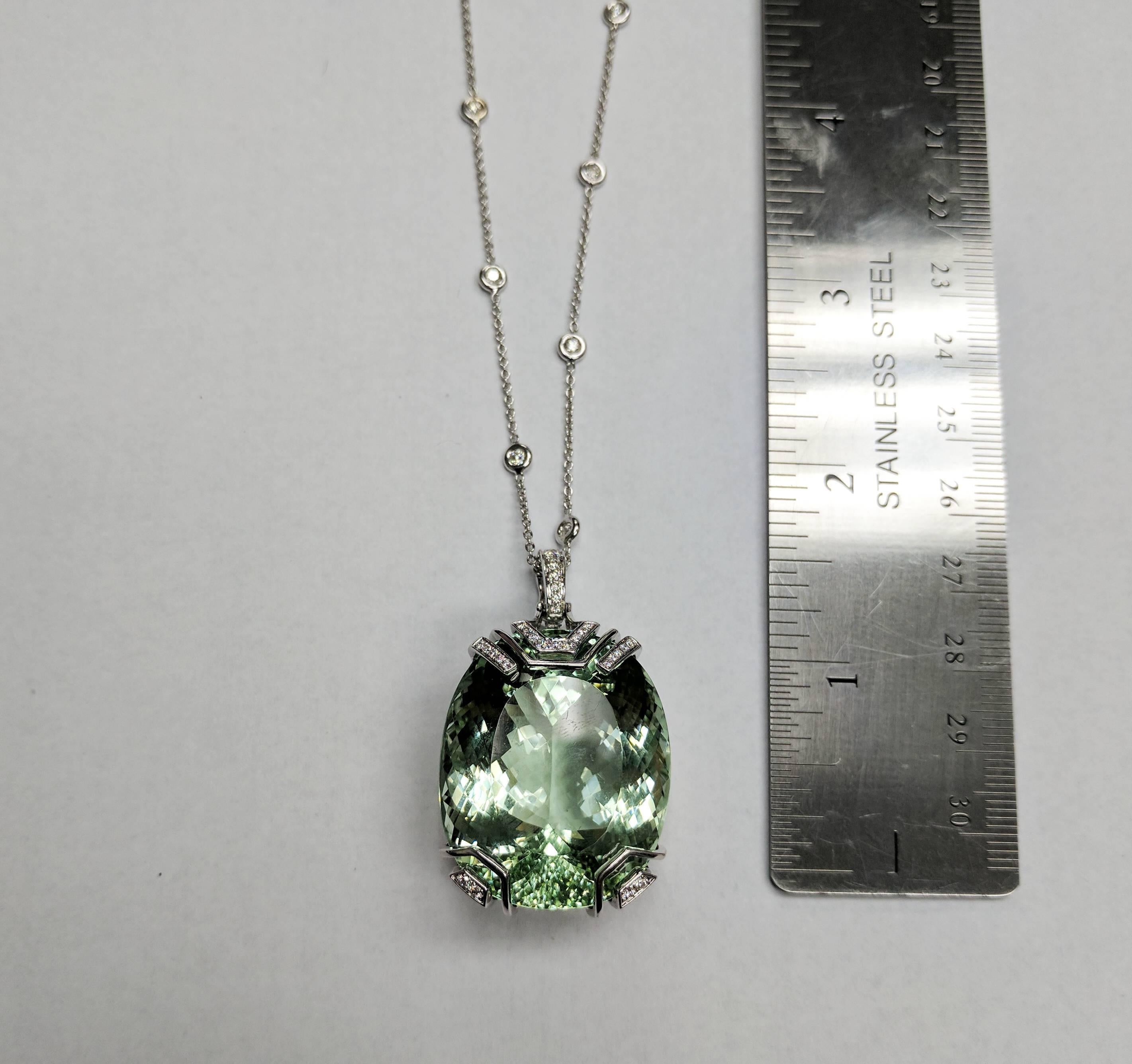 Frederic Sage 76.83 Carat Green Beryl Diamond Pendant Necklace Diamond Chain In New Condition For Sale In New York, NY