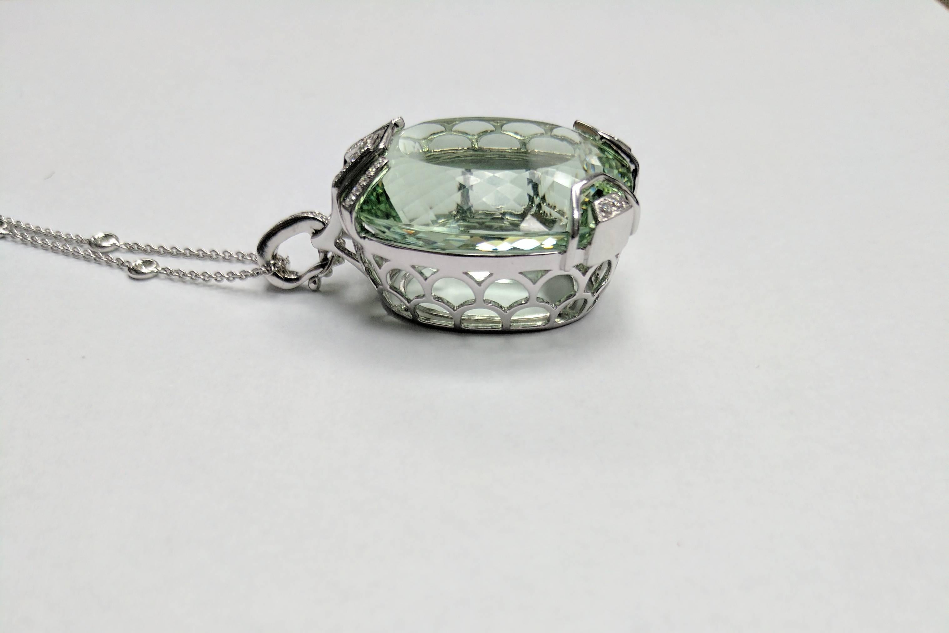 Women's or Men's Frederic Sage 76.83 Carat Green Beryl Diamond Pendant Necklace Diamond Chain For Sale