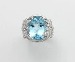 Frederic Sage 9.89 Carat Aquamarine Diamond White Gold Cocktail Ring