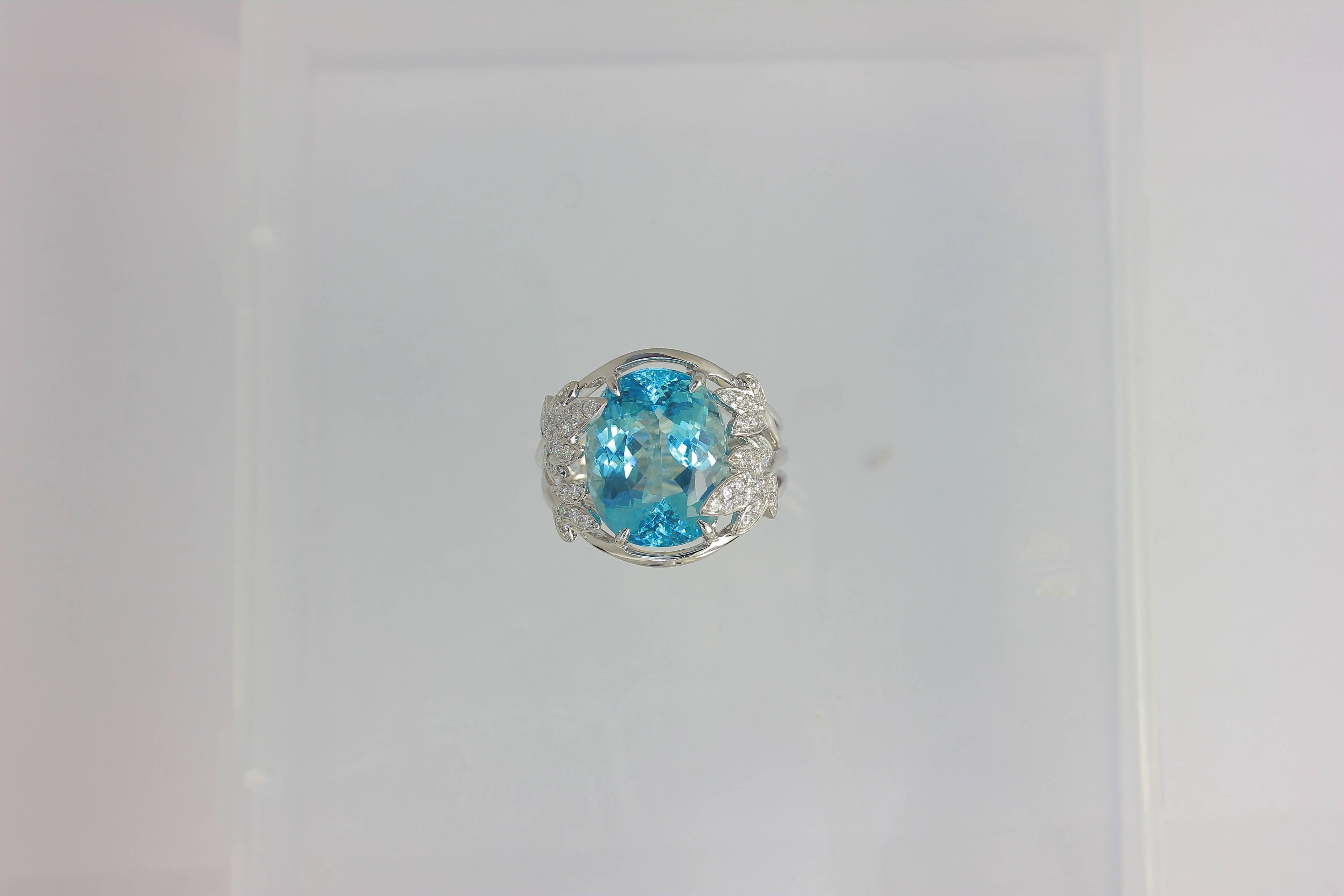 Contemporary Frederic Sage 9.89 Carat Aquamarine Diamond White Gold Cocktail Ring For Sale