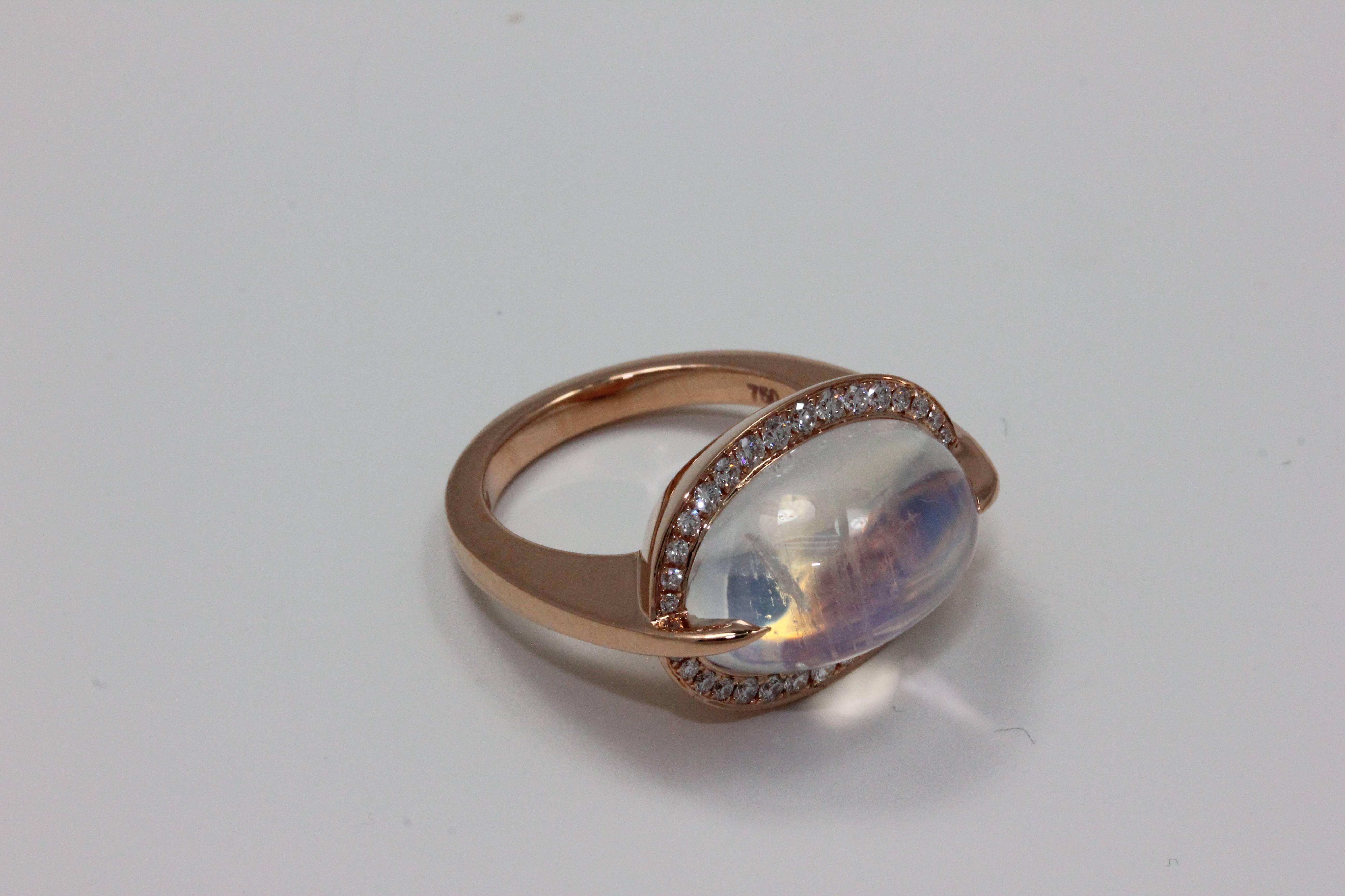 Contemporary Frederic Sage 11.40 Carat Rainbow Moonstone Diamond Cocktail Ring