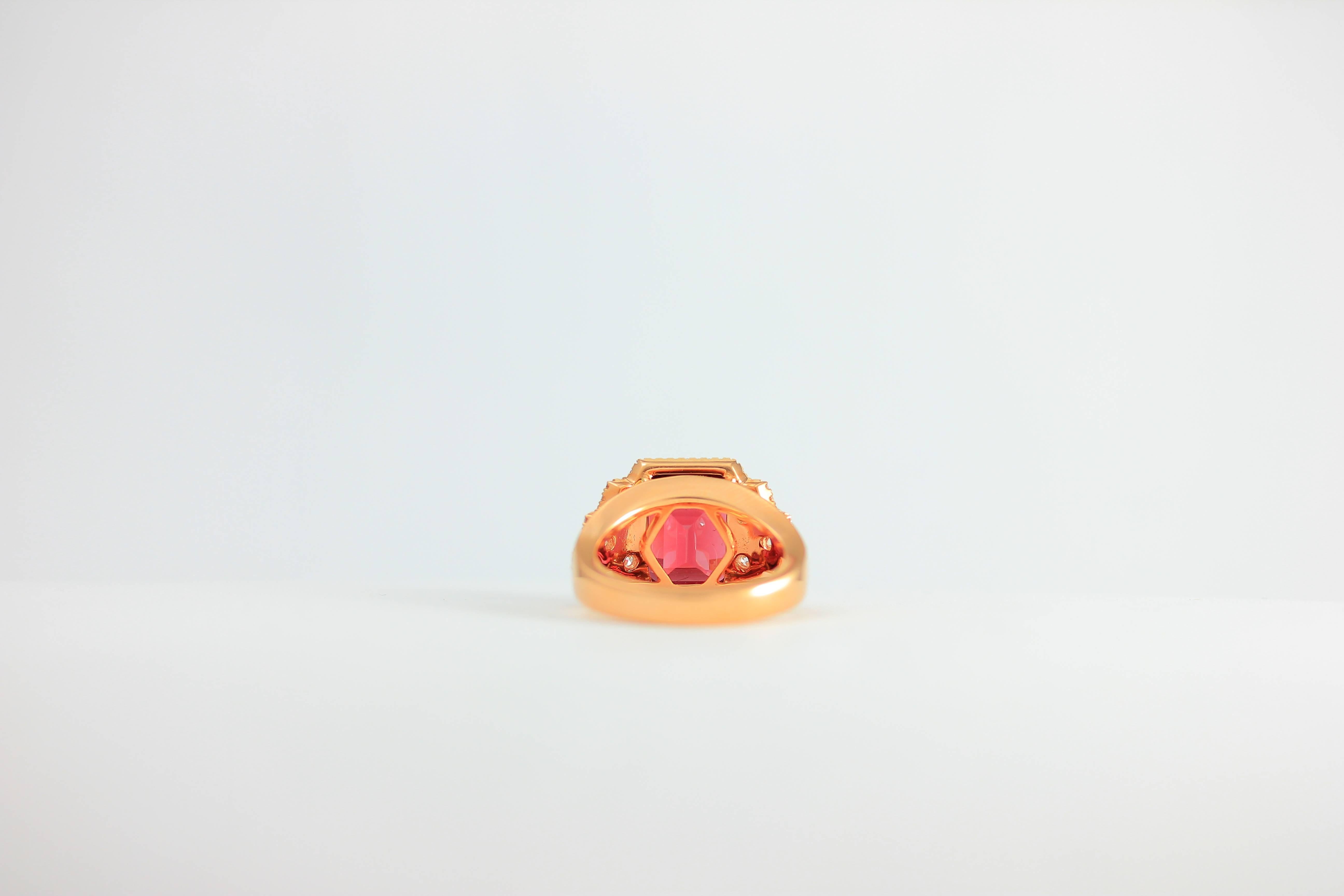 Frederic Sage One of Kind Fine Rhodolite Garnet Ring, adorned with beautiful diamonds set in 18 Karat pink gold. 

Rhodolite 8.48 Carat
Diamond Count 81
Diamond Weight 1.03