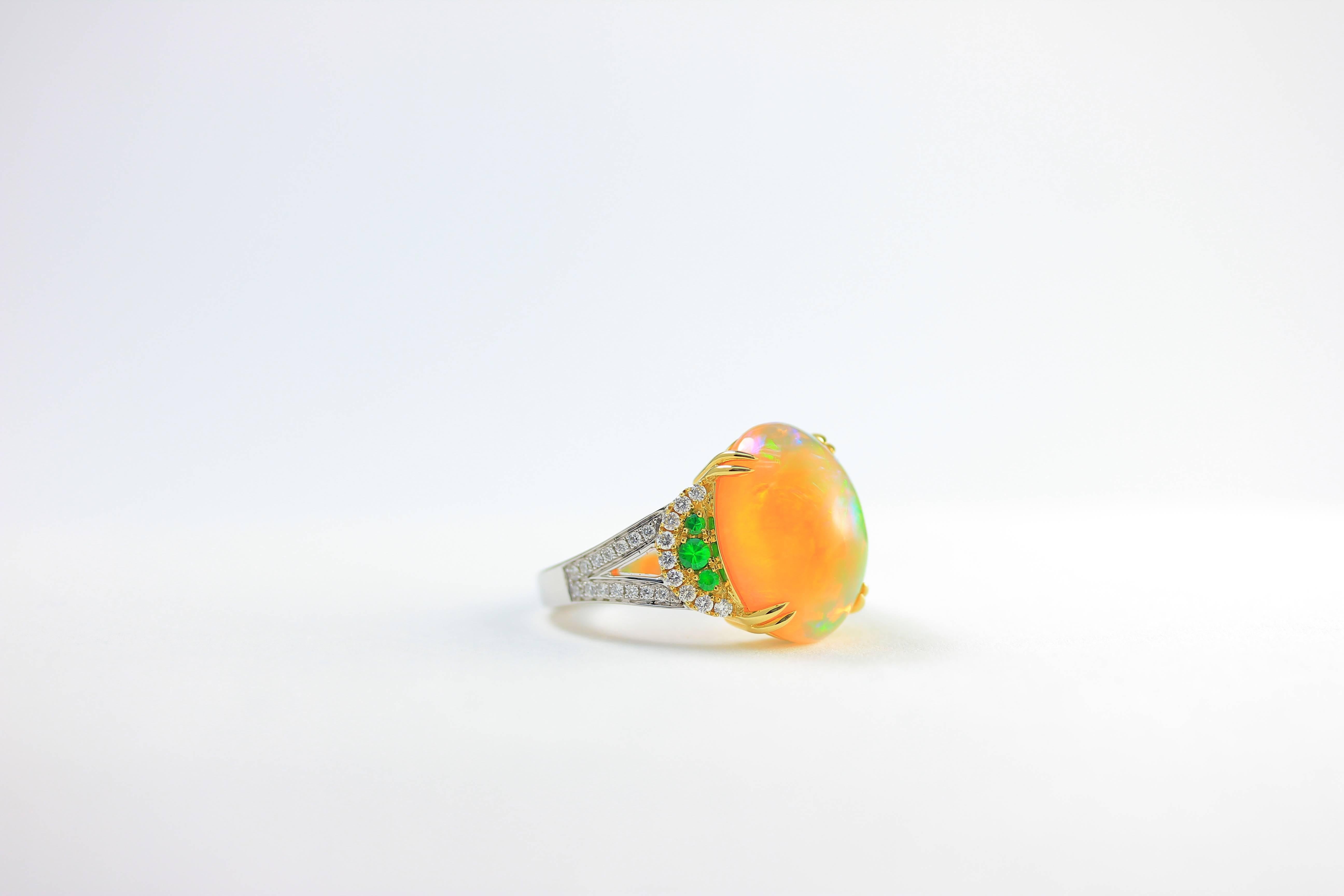 Contemporary Frederic Sage 5.95 Carat Opal Tsavorite Diamond Yellow and White Gold Ring