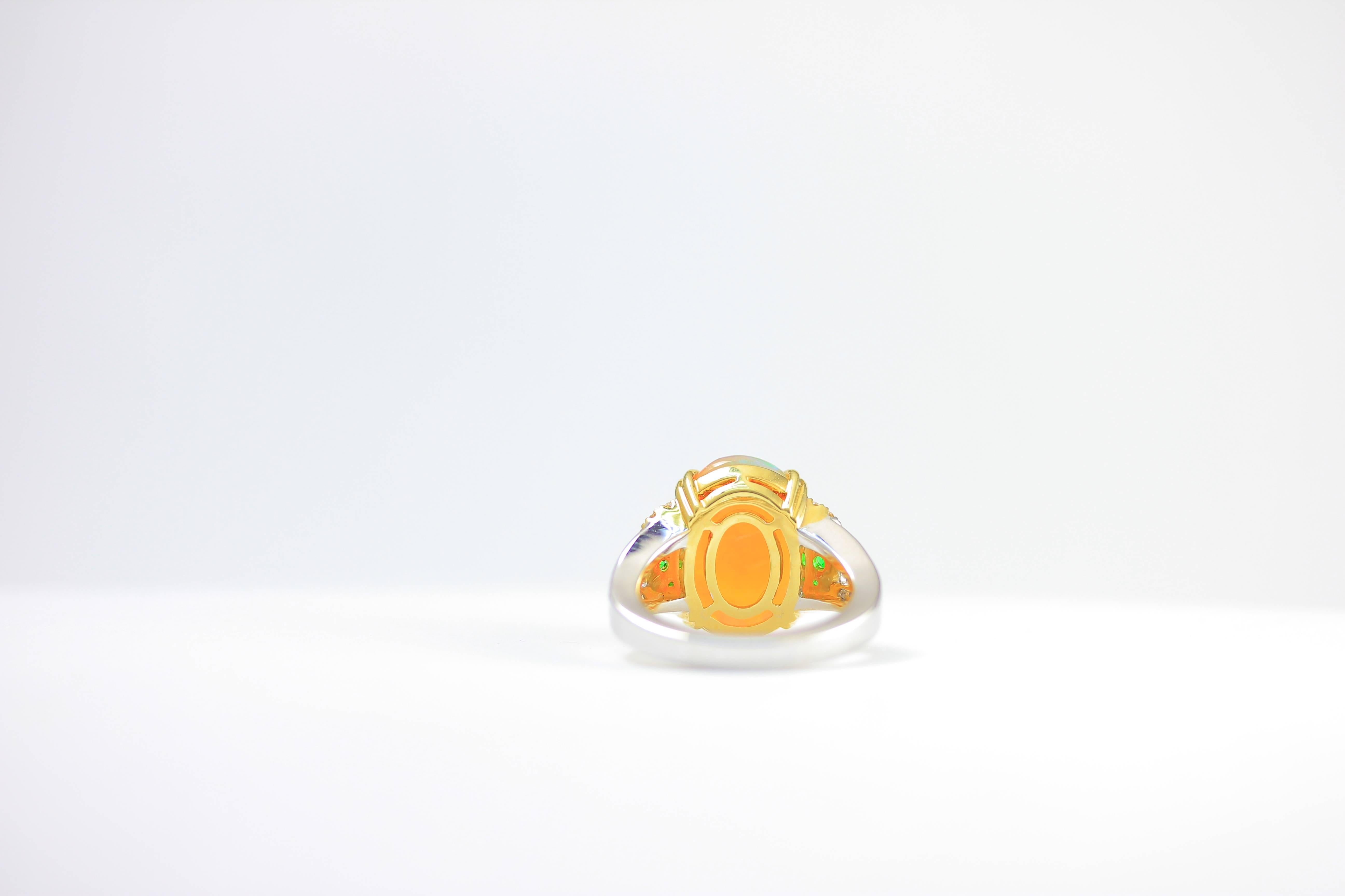 Women's or Men's Frederic Sage 5.95 Carat Opal Tsavorite Diamond Yellow and White Gold Ring