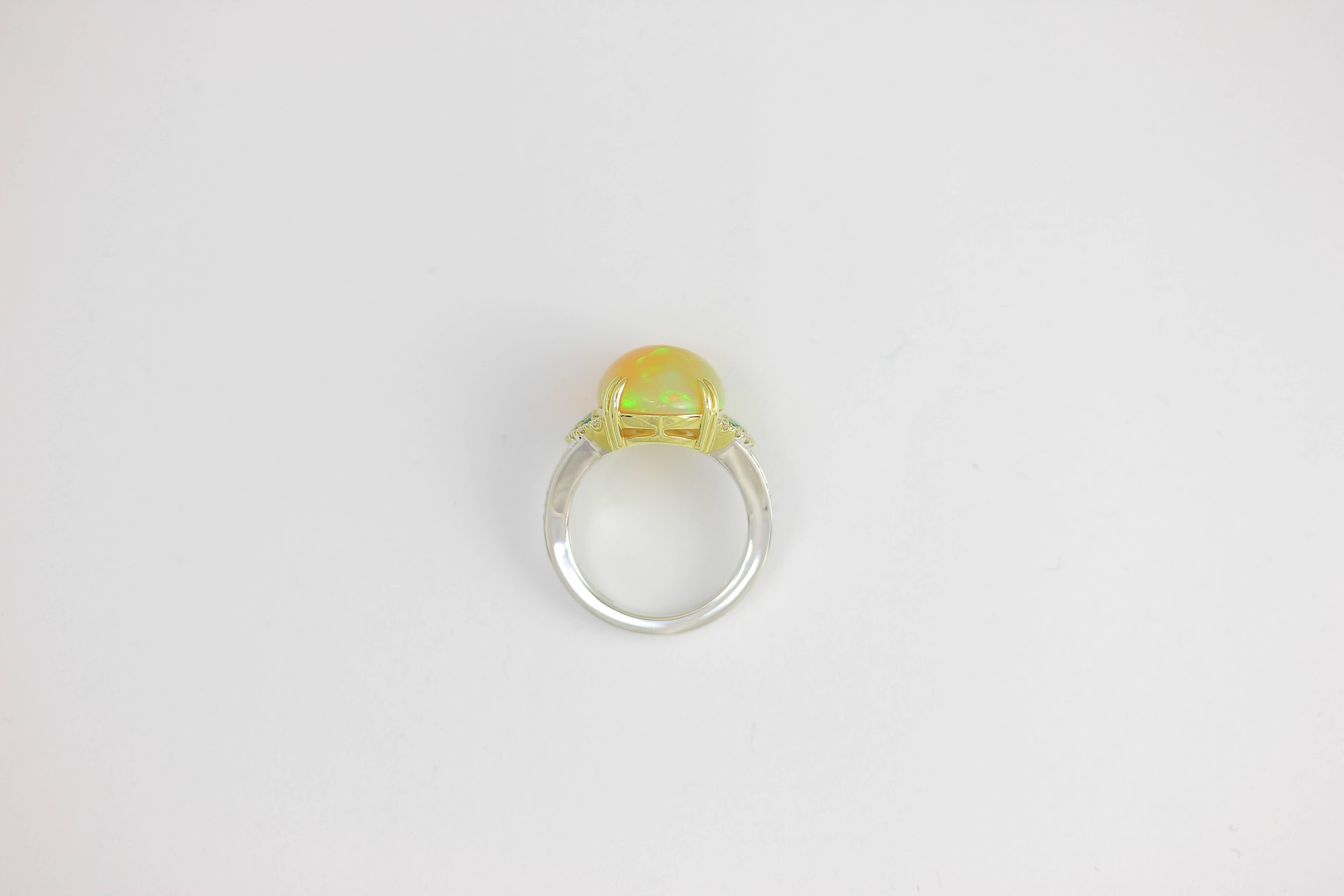 Frederic Sage 5.95 Carat Opal Tsavorite Diamond Yellow and White Gold Ring 1