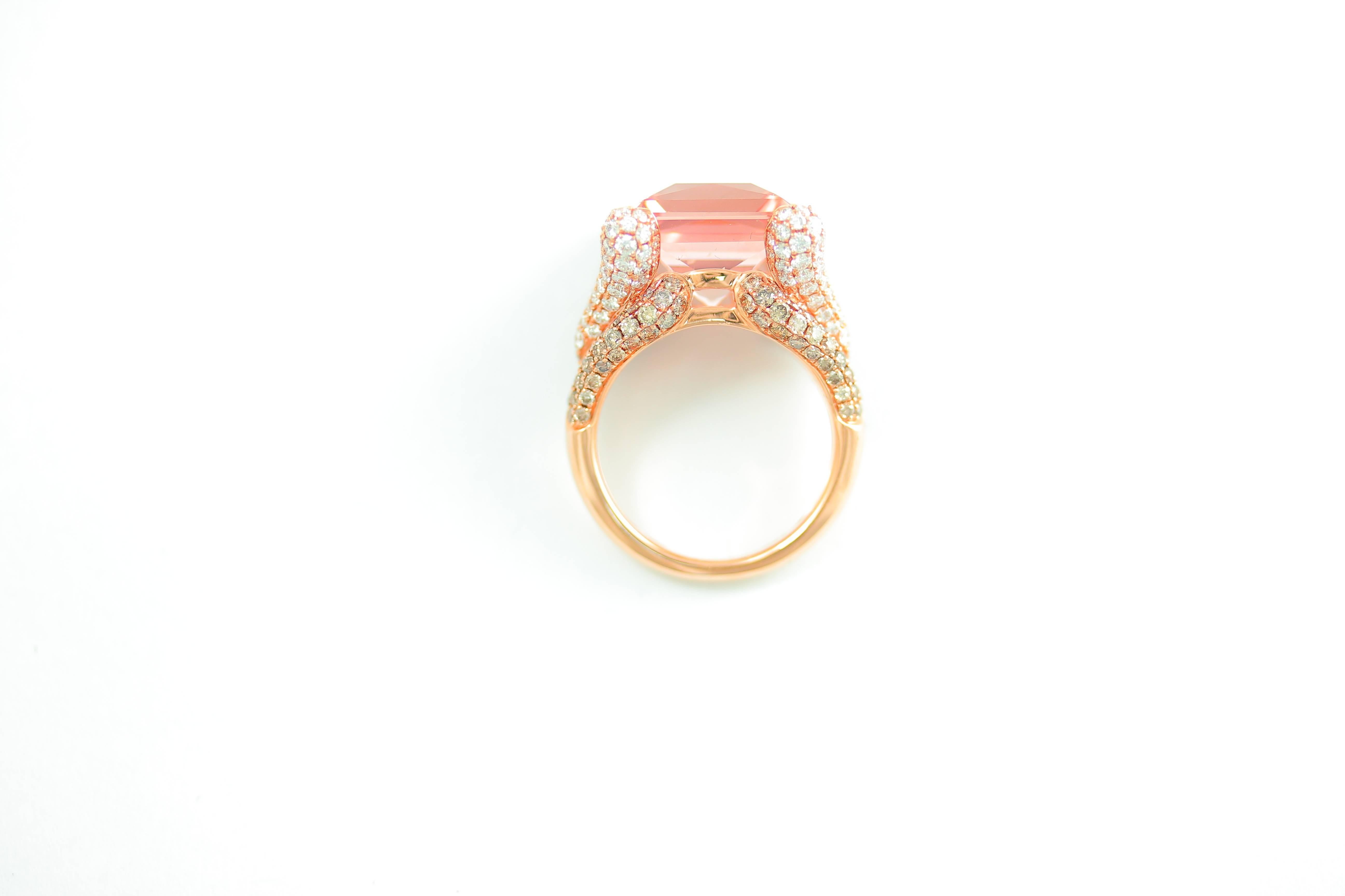 Women's or Men's Frederic Sage 9.46 Carat Morganite Diamond Cocktail Ring