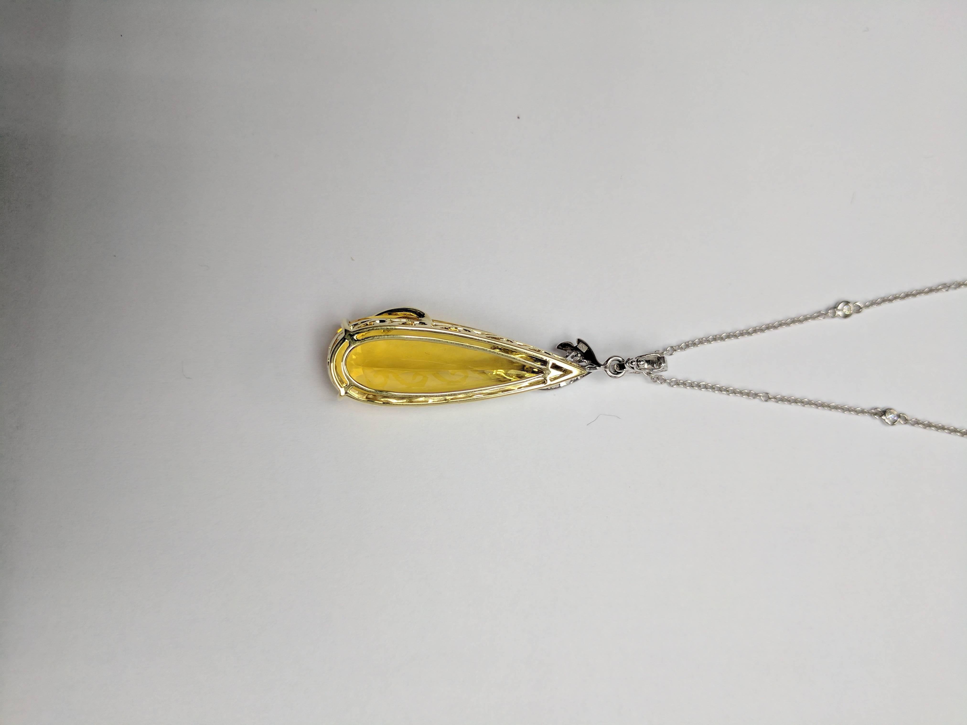 Contemporary Frederic Sage 20.55 Carat Yellow Beryl Diamond Pendant Necklace