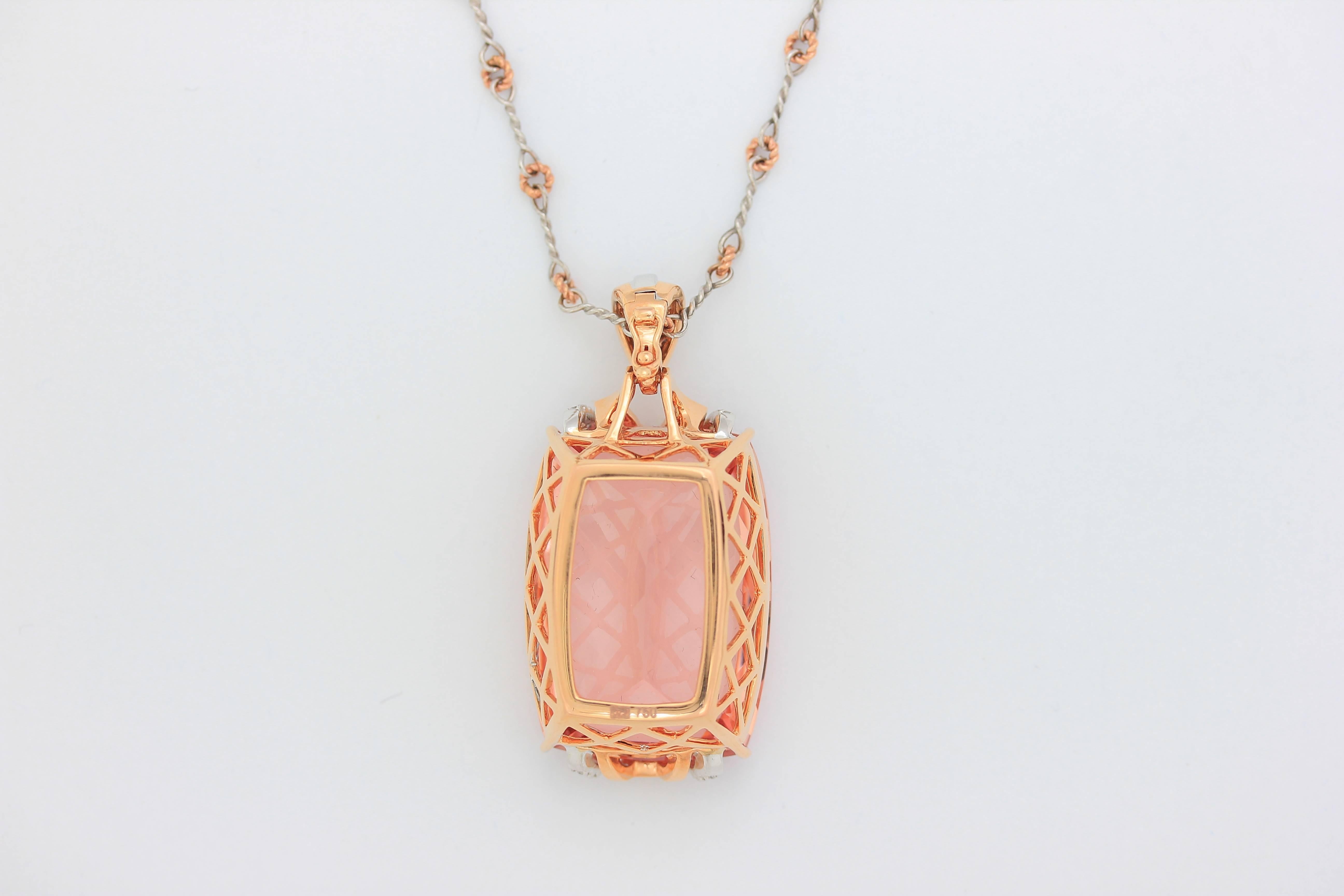 Frederic Sage 67.03 Carat Morganite Diamond Pendant Necklace In New Condition For Sale In New York, NY