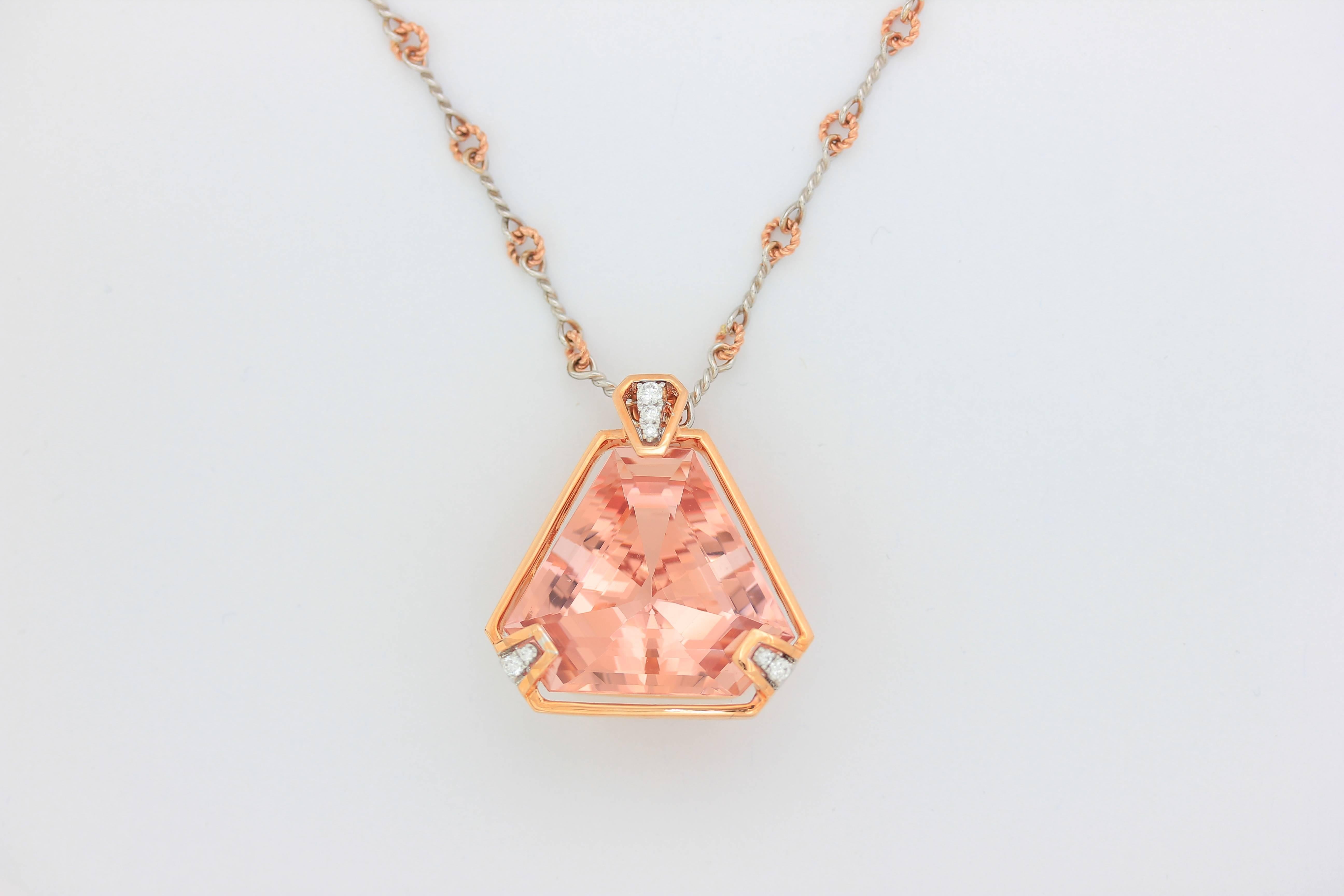 Frederic Sage 32.37 Carat Morganite Diamond Pendant Necklace For Sale 1