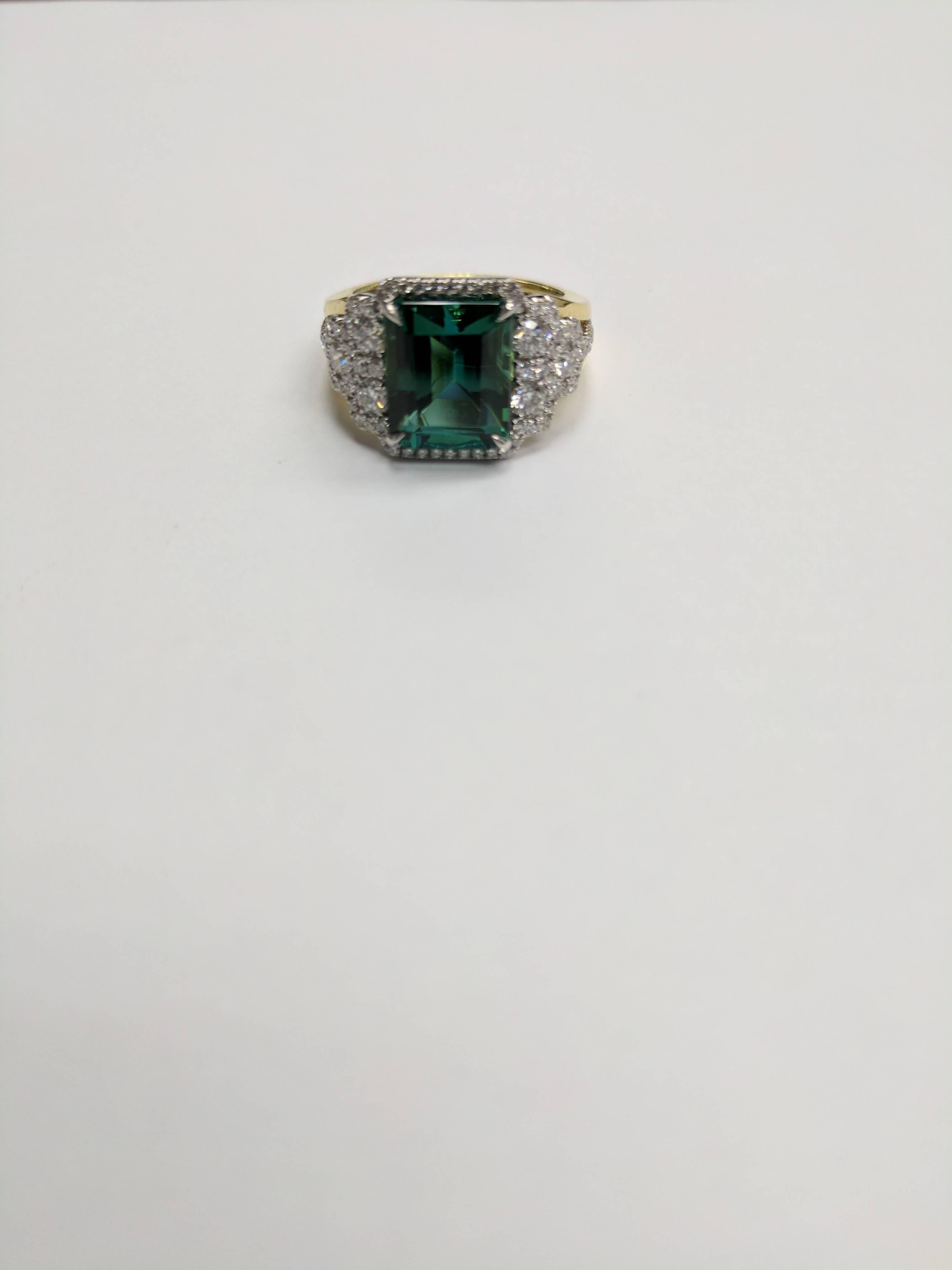 Women's or Men's Frederic Sage 4.88 Carat Fine Green Tourmaline Diamond Ring For Sale