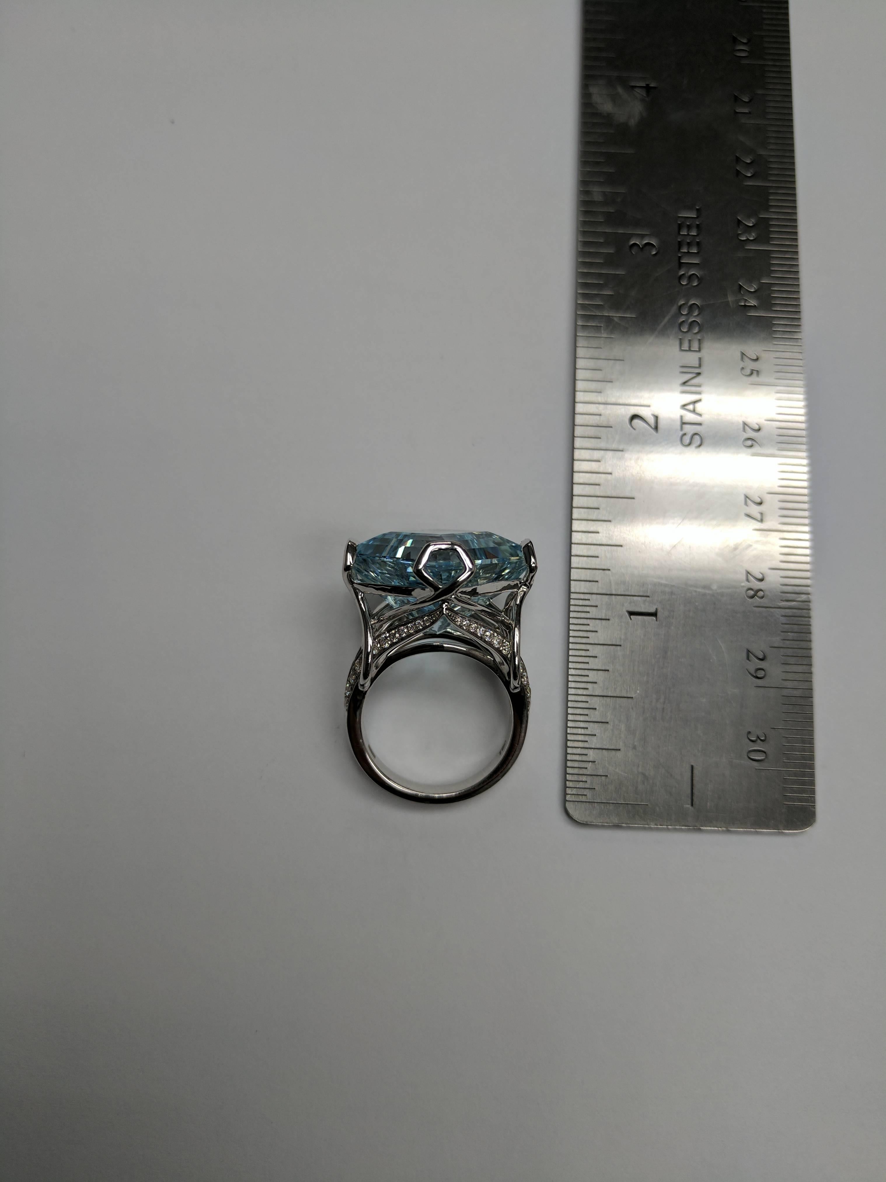 Frederic Sage 21.07 Carat Aquamarine Diamond Ring For Sale 1