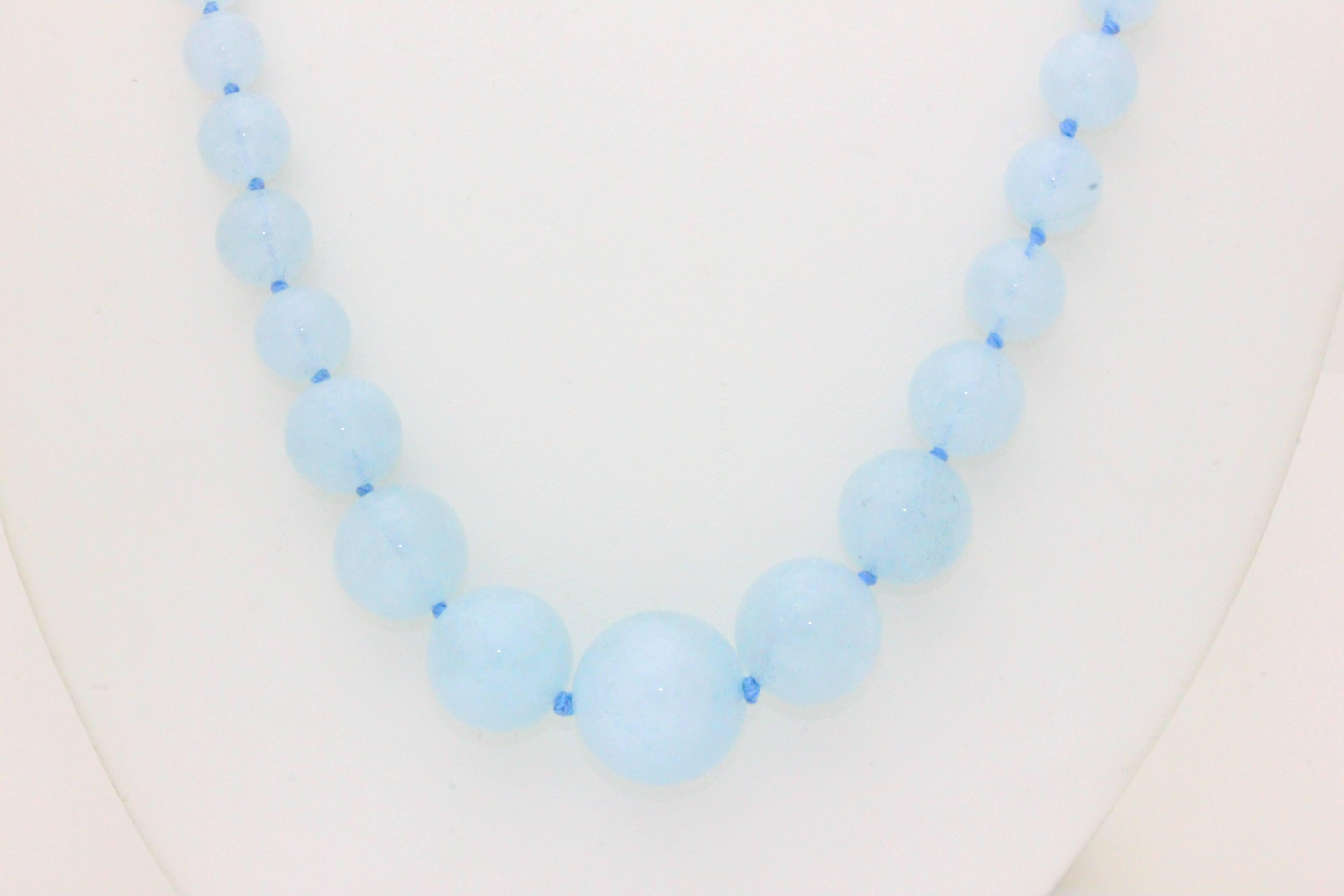 Graduating Aquamarine Beads with silver clasp , approximately 400 carats