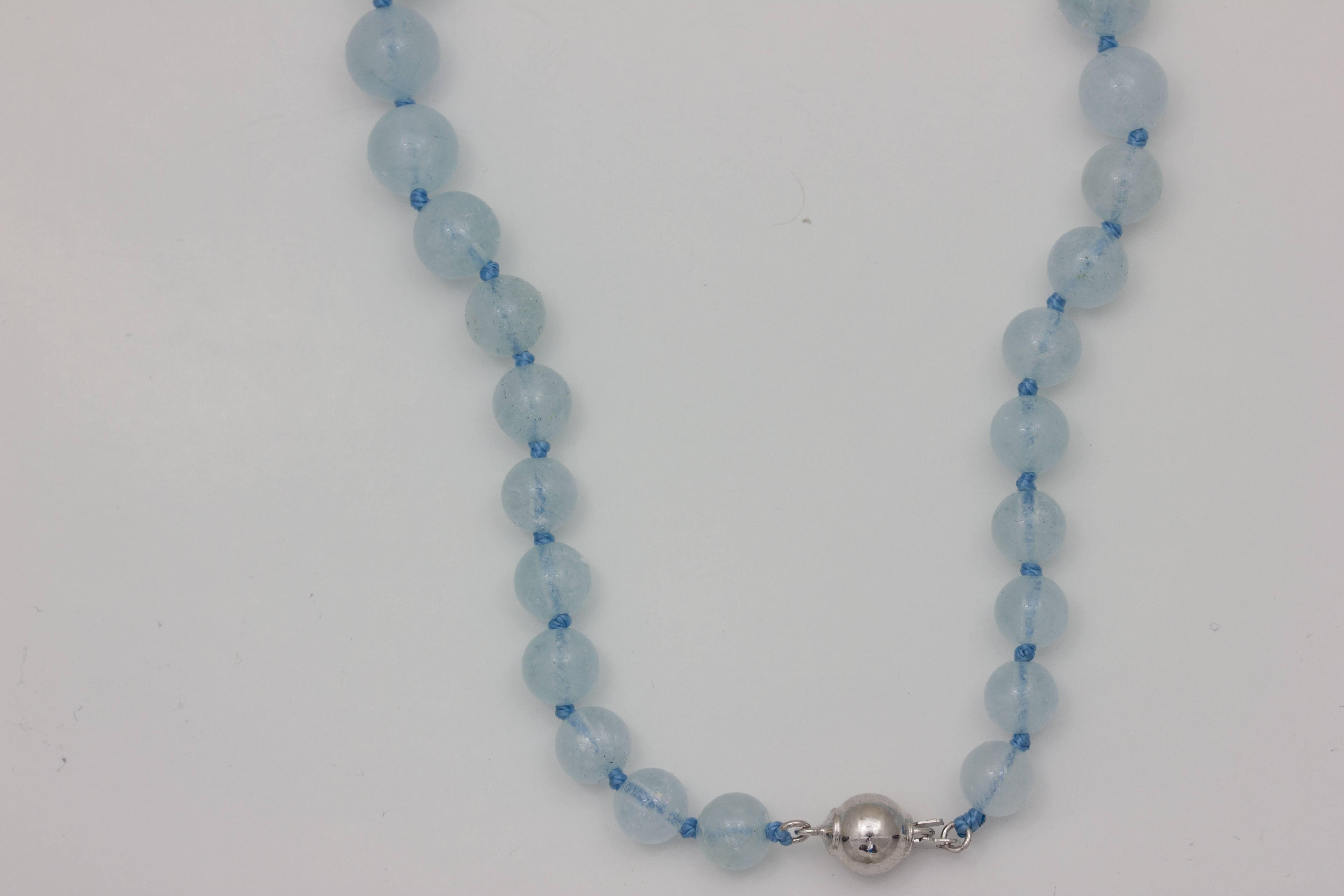 Contemporary Frederic Sage Natural Aquamarine Beads Necklace silver clasp For Sale