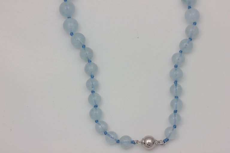 Frederic Sage Natural Aquamarine Beads Necklace silver clasp For Sale ...