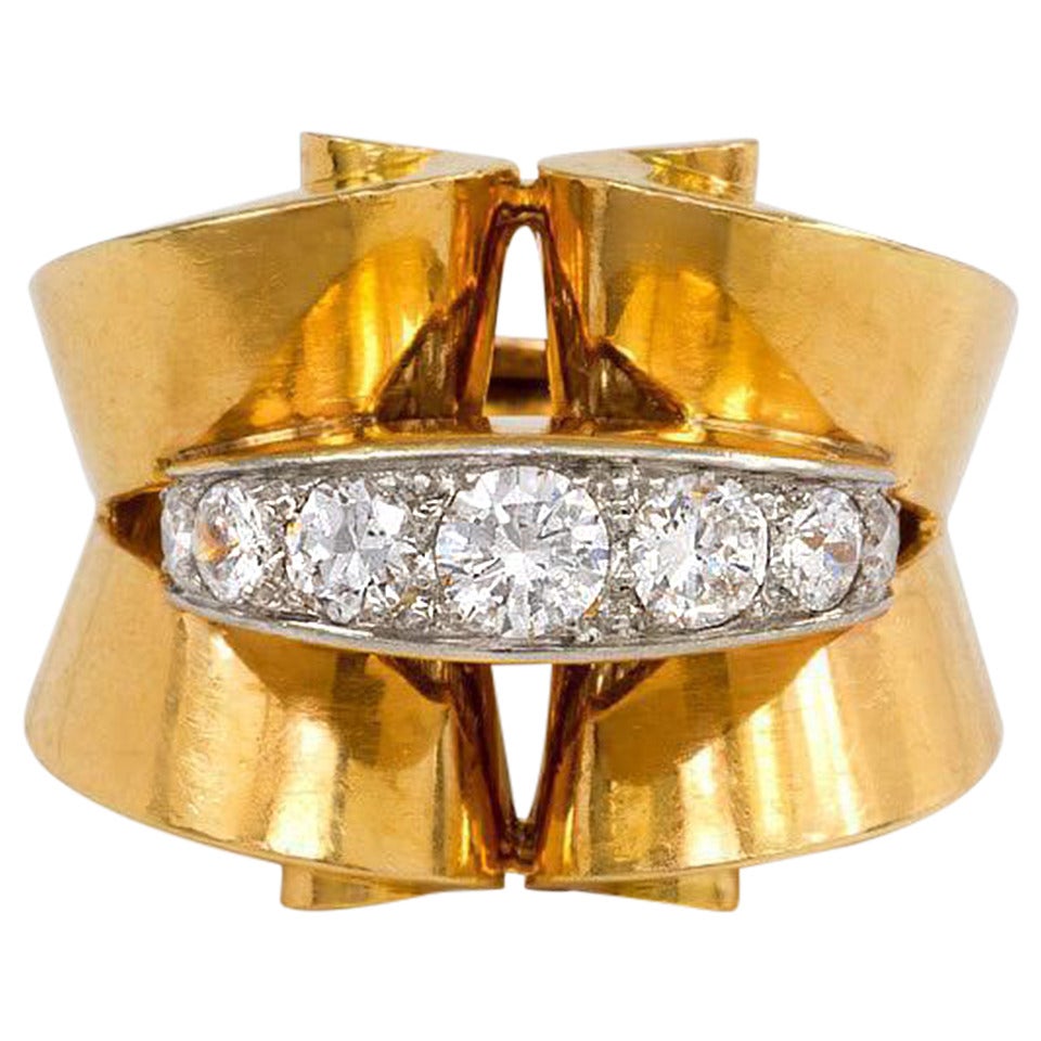 Retro French Diamond Gold Ring