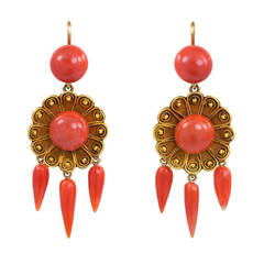 Antique Coral  Gold Earrings