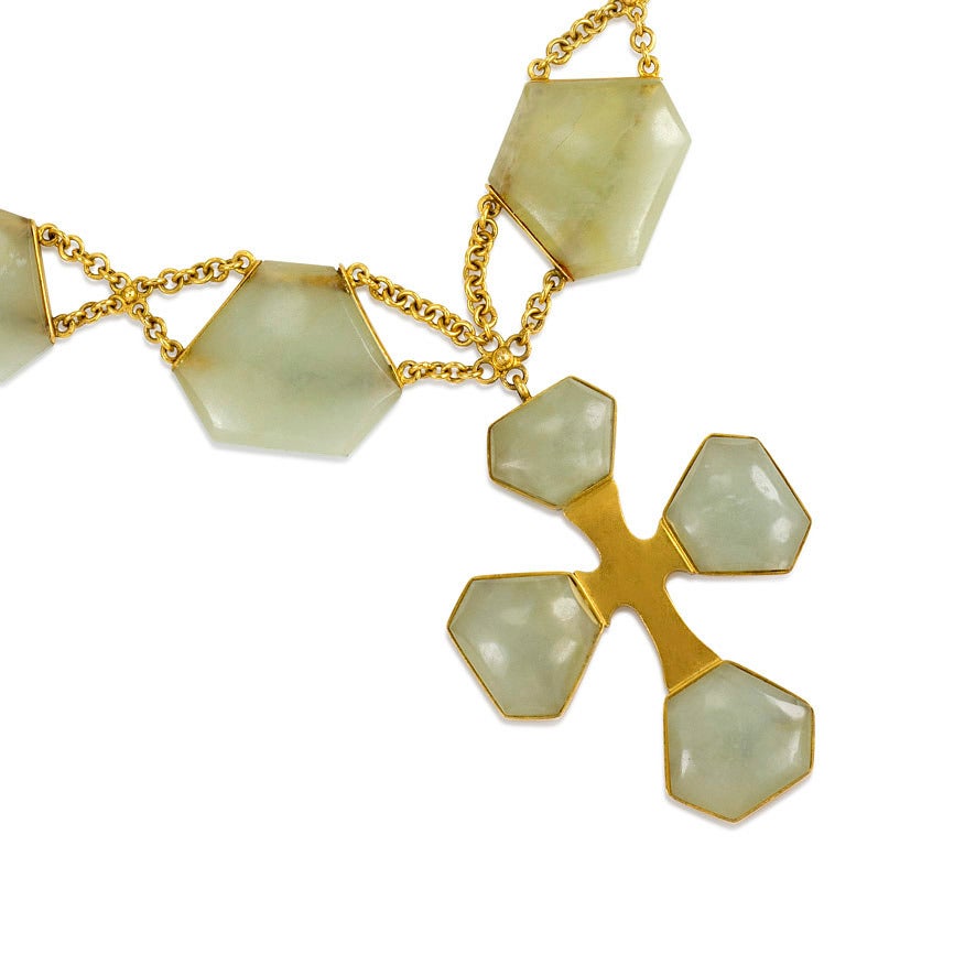 Antique Serpentine Gold Necklace with Cross Pendant