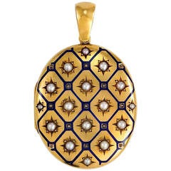 Antique Enamel Pearl Diamond Gold Locket