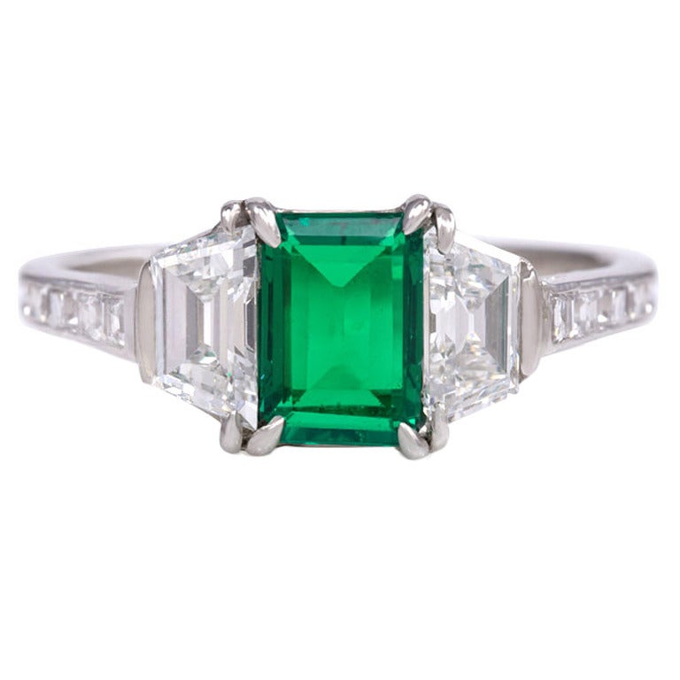 Tiffany & Co. Art Deco Emerald Diamond Platinum Ring