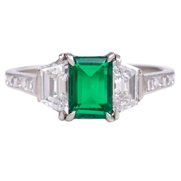 Tiffany & Co. Art Deco Emerald Diamond Platinum Ring