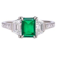 Vintage Tiffany & Co. Art Deco Emerald Diamond Platinum Ring