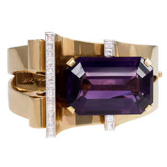 Vintage 1940s Amethyst Diamond Gold Bangle Bracelet from Joan Crawford's Estate
