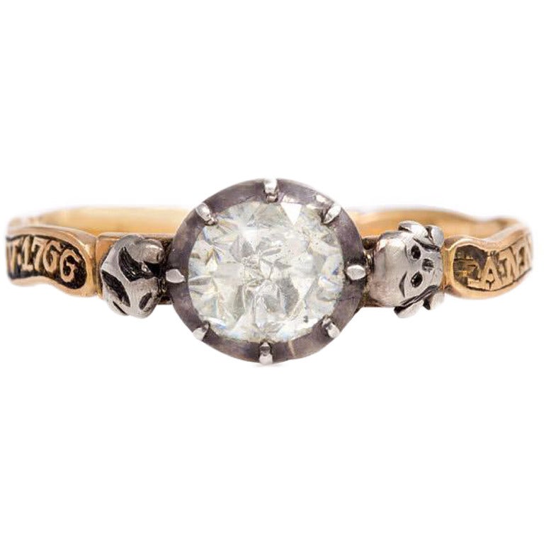 18th Century Diamond Silver Gold Memento Mori Ring