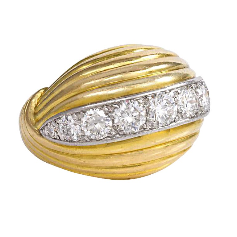 1940s Cartier Diamond Gold Bombe Ring
