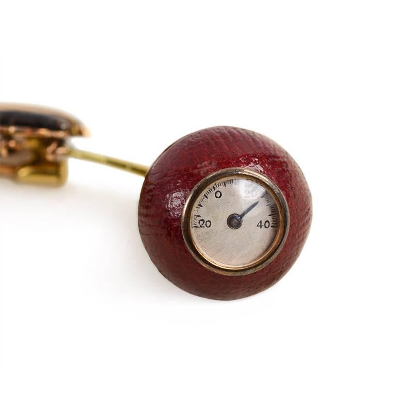Art Deco 1930s French Gold and Leather Lapel Watch Brooch in the Form of Cherries