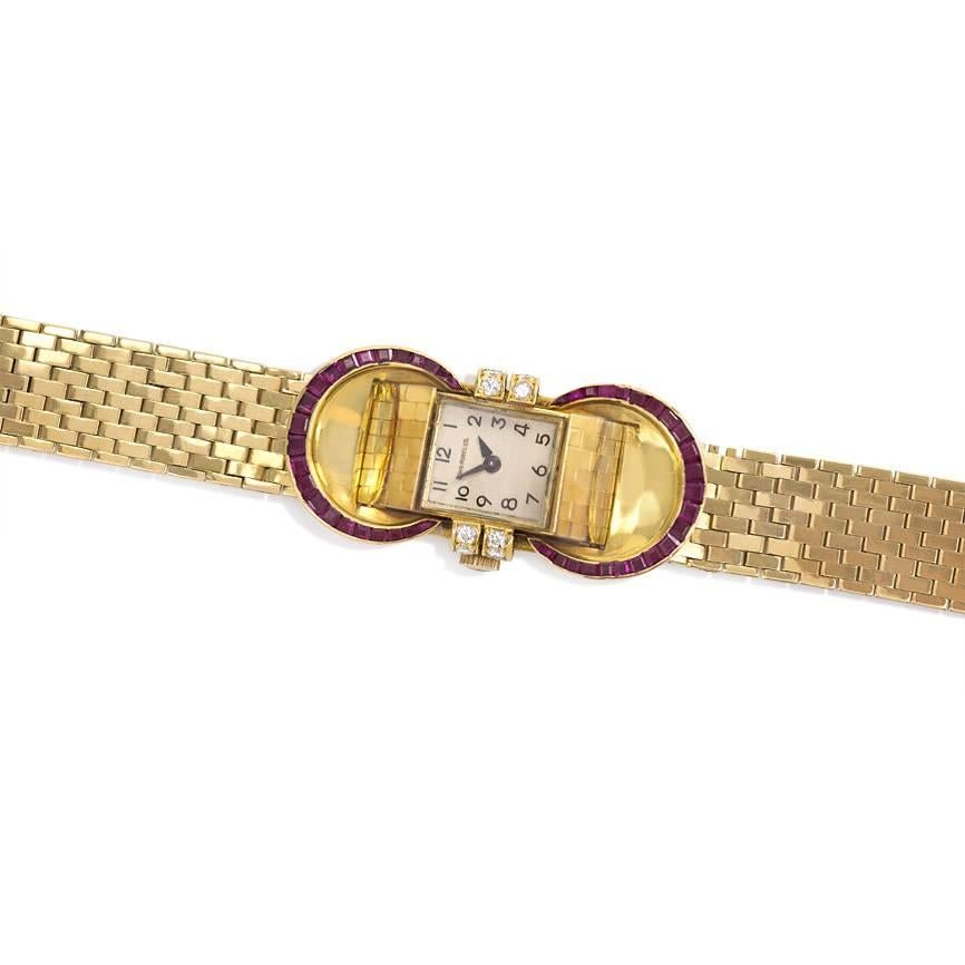Women's or Men's John Rubel Ladies Yellow Gold Diamond Ruby Covered Wristwatch