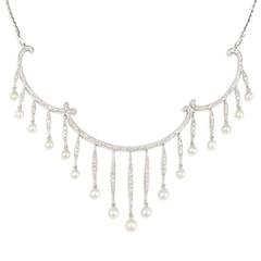 Edwardian pearl, diamond, and platinum fringe necklace