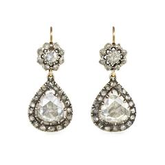 Antique Rose Diamond Pear-Shaped Cluster Earrings 12