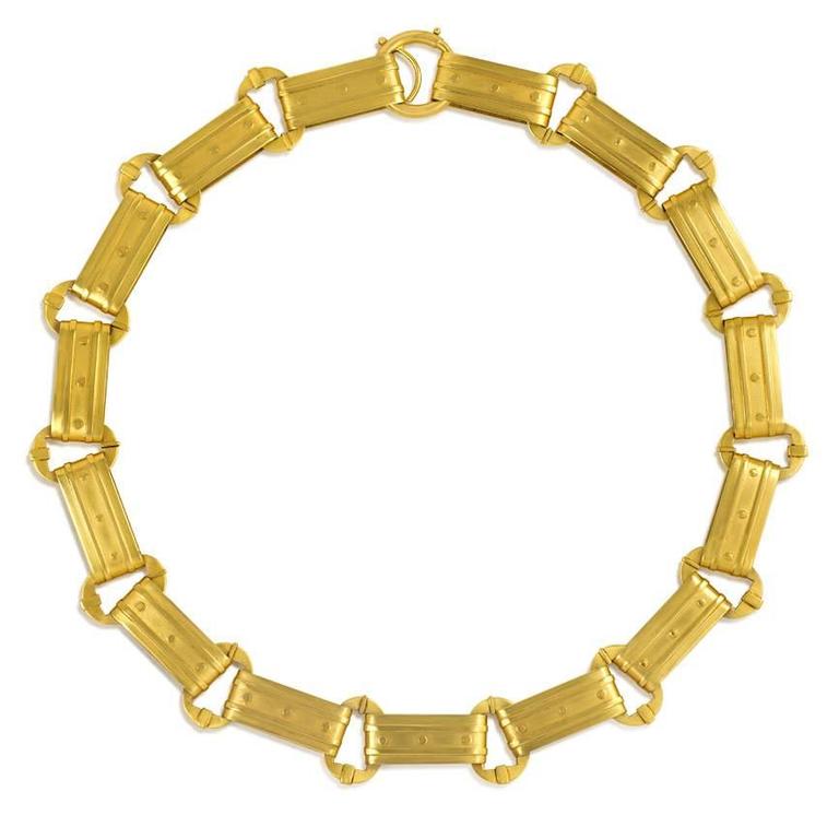 Victorian Gold Rectangular Plaque Link Necklace For Sale