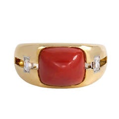 1940s Janesich Coral Diamond Gold Ring