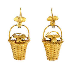 Antique Gold Flower Basket Earrings