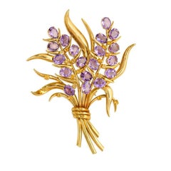 Retro Oversized Gold, Amethyst, and Citrine Floral Spray Brooch