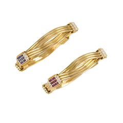 Pair of 1970s Gold and Gemset Expandable Bangle Bracelets