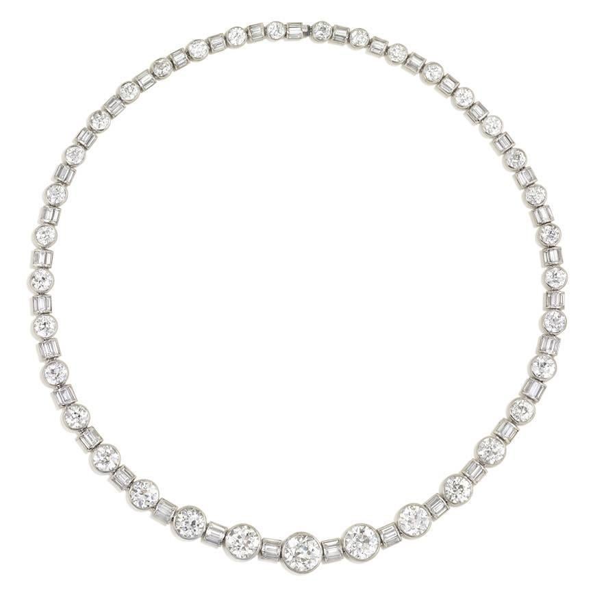 Art Deco Diamond Platinum Necklace, Wearable in Three Lengths