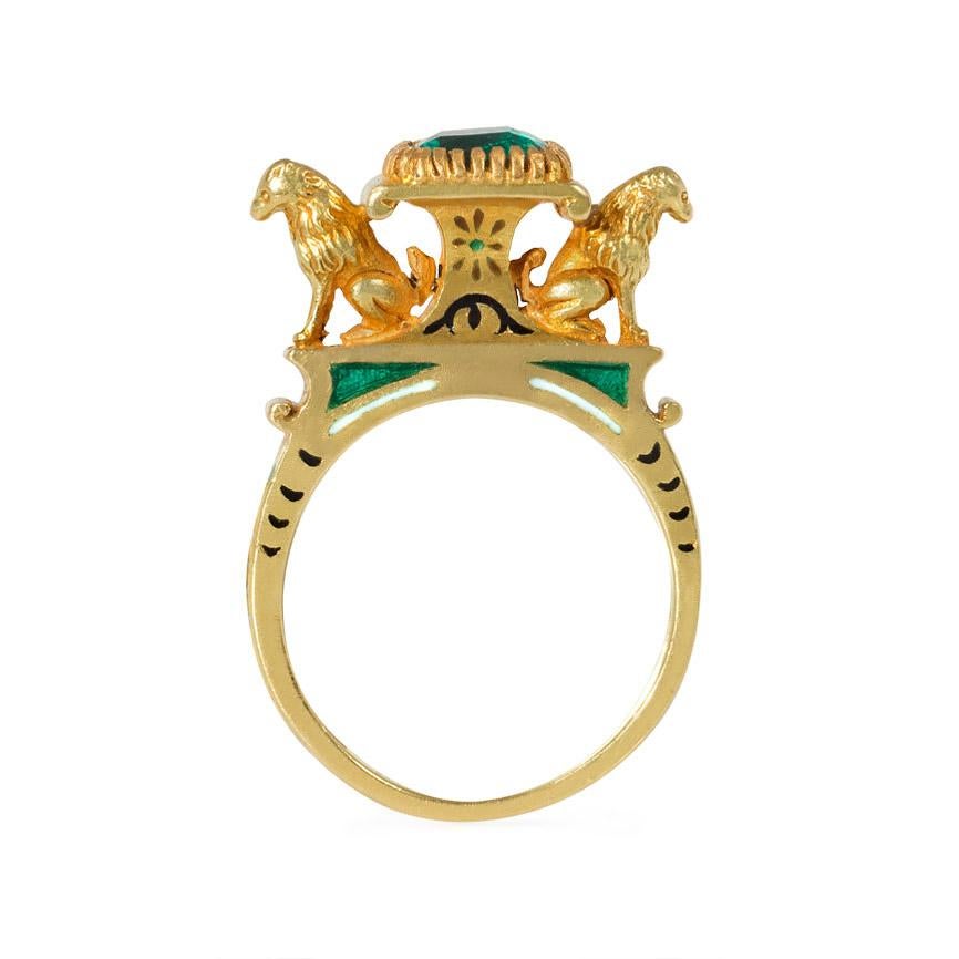French Mid-19th Century Gold, Emerald, and Enamel Egyptian Revival Ring