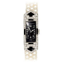 Antique Vacheron Constantin Lady's Platinum Diamond Onyx Seed Pearl Wristwatch