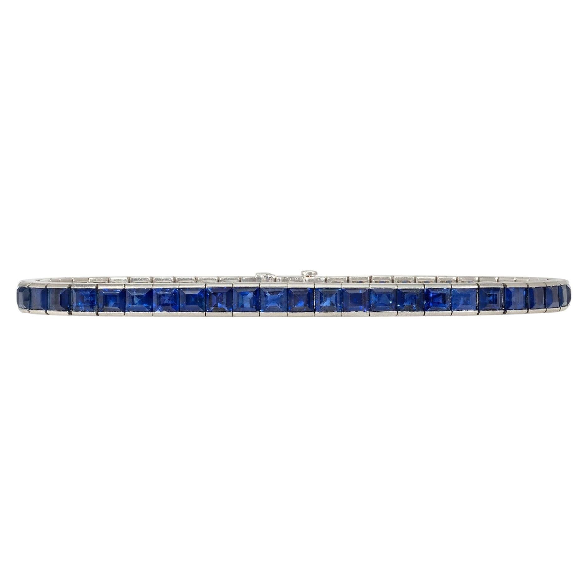 Art Deco Tiffany & Co. sapphire and platinum line bracelet For Sale