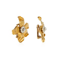 Cartier, Paris Retro gold and diamond flower earrings