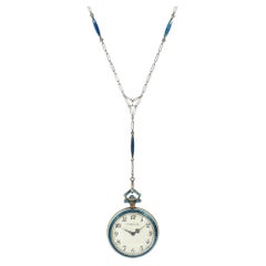 Tiffany & Co. blue enamel watch pendant necklace