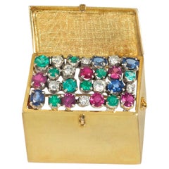 Mid-Century multi-gem treasure chest brooch