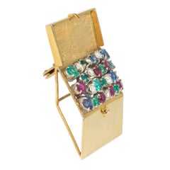 Mid-Century multi-gem treasure chest brooch