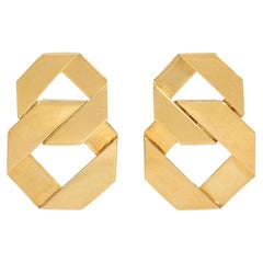 Pair of gold flat link earrings