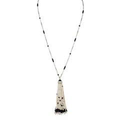 Art Deco onyx pearl and diamond tassel sautoir