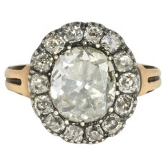 Anillo antiguo de racimo de diamantes de mina vieja