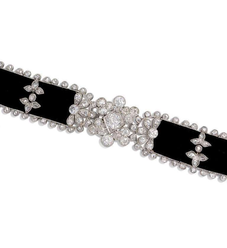 Edwardian Diamond and Velvet Bracelet In Excellent Condition In New York, NY