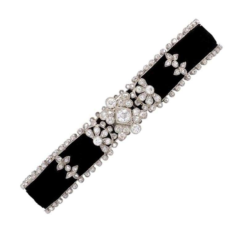 Edwardian Diamond and Velvet Bracelet
